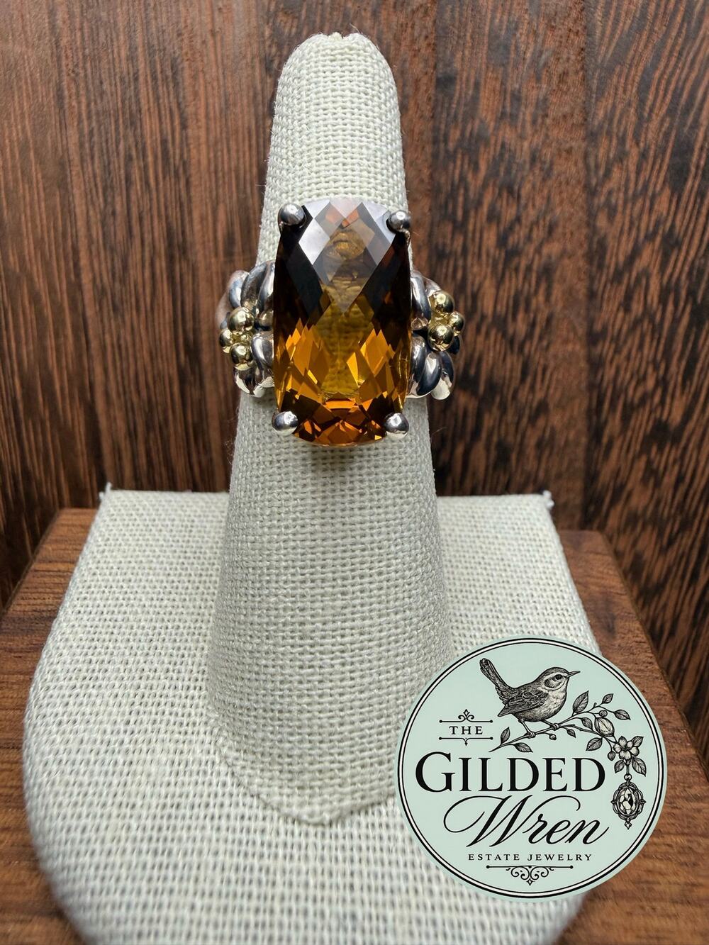 Ann King 925 Sterling 18K Gold Cinnamon Quartz Floral Ring Size 7